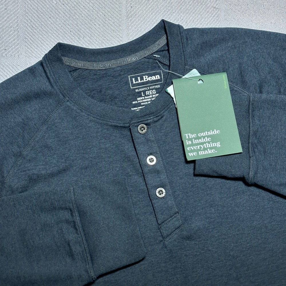 NEW LL Bean Venture Soft Henley Shirt Mens Large Stretch Carbon Navy Marled